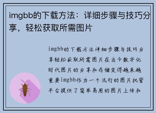 imgbb的下载方法：详细步骤与技巧分享，轻松获取所需图片